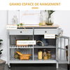 Kitchen Island Utility Storage Trolley Cart with Rubber Wood Top, Towel Rack, 2 Cabinets & Drawers for Dining Room, Grey