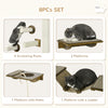 Cat Wall Shelves , Cat Wall Furniture with Perches, Scratching Posts, Ladder, Bowls, 8PCs Wall Mounted Cat Shelves for Playing, Brown