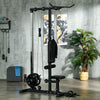LAT Pull Down Machine, High / Low Pulley Machine with Adjustable Seat and Flip-Up Footplate, Weighted Bar Set, Black