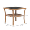 Outdoor Wicker Coffee Table, Rattan Patio Furniture w/ 2-Tier Storage Shelf, Aluminum Frame Square, Side Table with Tempered Glass Top, Sand