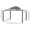 10' x 12' Hardtop Gazebo Permanent Pavilion w/ Double Roof Aluminum Frame Sidewalls for Patio Garden Deck, Dark Gray