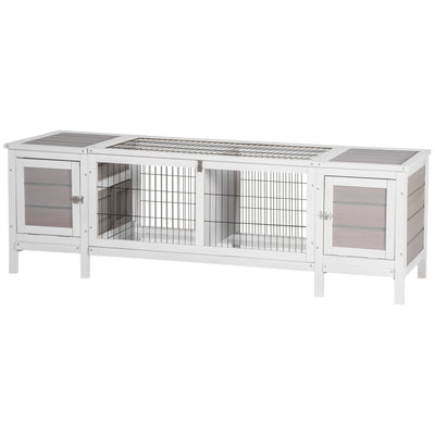 Rabbit Hutch, Bunny Cage, Guinea Pig House with Pull-Out Tray, and Divided Board for Indoor, White