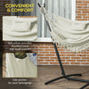 Patio Hammock Chair with Stand, Outdoor Hammock Swing Hanging Lounge Chair with Side Pocket and Headrest, Cream White