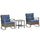 3 Piece Rocking Bistro Set, Outdoor Wicker Patio Conversation Set with Rockers, Table, Cushions, for Garden, Dark Blue