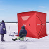 4 Person Ice Fishing Shelter, Waterproof Oxford Fabric Portable Pop-up Ice Tent with 2 Doors for Outdoor Fishing, Red