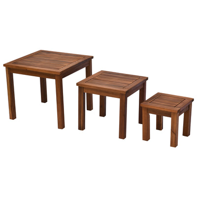 3 Piece Outdoor Side Nesting Table Patio Set with Acacia Wood Build & Multi-Functional Design