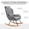 Modern Rocking Chair with Removable Lumbar Pillow Fabric Sofa Armchair with Thick Padding, Metal Frame, Wood Base for Living Room, Light Grey