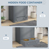 Pet Feeder Station Storage Cabinet, Dog Food Storage Container with Dog Raised Bowls and Hanger for Feeding & Watering Supplies, White