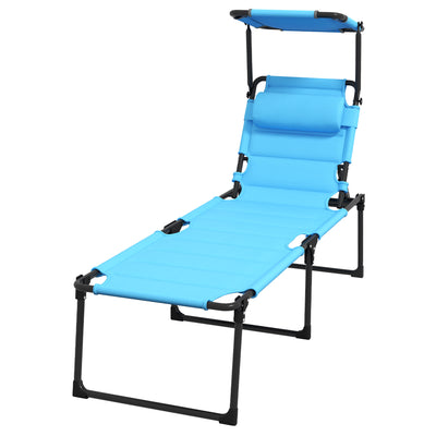 Adjustable Folding Chaise Lounge with 4-position Backrest, Sun Roof, Head Pillow for Patio, Balcony, Outdoor, Light Blue