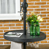 Beach Umbrella Table Tray with Wine Glass Holder and Foldable Towel Rack, 23.5" Dia., Black