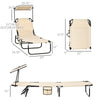 Folding Chaise Lounge Pool Chairs, Set of 2 Outdoor Sun Tanning Chairs with Sunshade Face Guard, Reclining Back for Beach, Yard, Patio, Tan