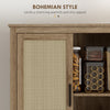 64" Kitchen Pantry, Tall Storage Cabinet with 4 Rattan Doors, 4 Tier Shelves and Adjustable Shelf, Natural