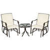 3 Piece Outdoor Glider Chair with Coffee Table Bistro Set, 2 Patio Rocking Swing Chairs with Sling Fabric, Glass Tabletop