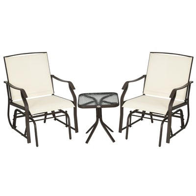 3 Piece Outdoor Glider Chair with Coffee Table Bistro Set, 2 Patio Rocking Swing Chairs with Sling Fabric, Glass Tabletop