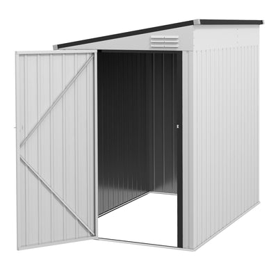 4' x 6' Lean to Garden Storage Shed, Outdoor Storage Shed with Lockable Door Vents for Backyard Patio Lawn, White