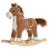Kids Rocking Horse Plush Animal on Wooden Rockers with Sounds, Wooden Base, Baby Rocking Chair for Toddler Boys Girls 36-72 Months, Brown