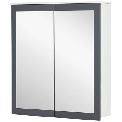 Bathroom Mirror Cabinet, Wall Mounted Medicine Cabinet with Mirror, Double Doors and Adjustable Shelves, White