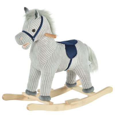 Kids Rocking Horse, Plush Baby Ride on Horse Toddler Rocker for 36-72 Months, Boys Girls Gift, Gray/White
