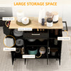 Modern Rolling Kitchen Island Cart with Drawers, Natural Wood Top, Towel Rack, Door Storage Cabinet,  Black
