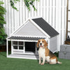 Wooden Dog House Outdoor with Porch, Cabin Style Raised Dog Shelter with PVC Roof, Front Door, Windows, for Large Medium Sized Dog