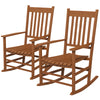 Wooden Rocking Chair Set, Outdoor Rocker Chairs w/ Curved Armrests, Slatted Seat & Backrest for Garden, Porch, Supports Up to 352 lbs., Teak