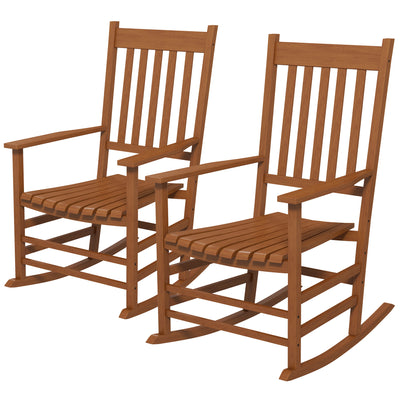 Wooden Rocking Chair Set, Outdoor Rocker Chairs w/ Curved Armrests, Slatted Seat & Backrest for Garden, Porch, Supports Up to 352 lbs., Teak