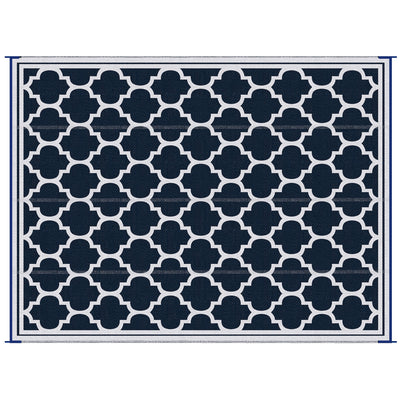 Reversible Outdoor RV Rug, 9' x 12' Patio Floor Mat, Plastic Straw Rug for Backyard, Deck, Picnic, Beach, Camping, Blue & White