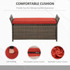 27 Gallon Patio Wicker Storage Bench, Outdoor PE Rattan Furniture, 2-In-1 Large Capacity Footstool Rectangle Basket Box, Red