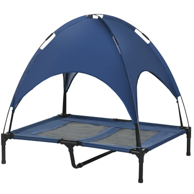 Elevated Portable Dog Cot Pet Bed with UV Protection Canopy Shade, 36 inch, Dark Blue