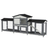 90.5" Wooden Rabbit Hutch Bunny Cage Pet Playpen House Enclosure with Double Side Run Boxes, for Guinea Pig and Small Animals, Light Grey