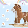 Kids Rocking Horse Plush Animal on Wooden Rockers with Sounds, Wooden Base, Baby Rocking Chair for Toddler Boys Girls 36-72 Months, Brown