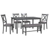 Rectangle Dining Table Set for 6 with Fabric Chairs, Long Bench, and Waterproof Top, Retro Style, Gray