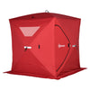4 Person Ice Fishing Shelter, Waterproof Oxford Fabric Portable Pop-up Ice Tent with 2 Doors for Outdoor Fishing, Red