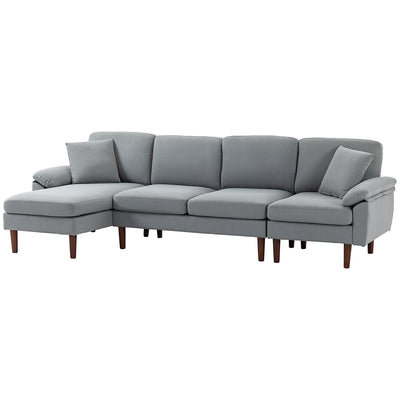 L Shape Sofa, Modern Sectional Couch with Reversible Chaise Lounge, Pillows and Wooden Legs for Living Room, Gray
