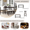Counter Height 6-Piece Dining Table Set with Storage Shelf, Long Bench, and Upholstered Chairs, Espresso