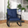 Outdoor Wicker Rocking Chair, Porch Rocker Chair with Padded Cushions and Armrest, Navy Blue