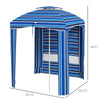 5.8' x 5.8' Cabana Umbrella for Travel, Vented Windows, Ruffles, Carry Bag, Outdoor Umbrella, Blue Strip