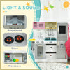 Wooden Toy Kitchen with Lights Sounds, Apron and Chef Hat, Ice Maker, Utensils, Range Hood, White