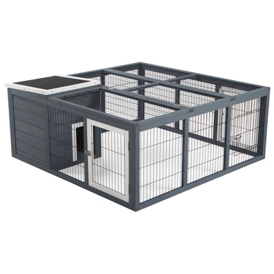 Rabbit Hutch Bunny Cage with Openable Main House, Indoor Outdoor Waterproof Rabbit House for Small Animals, Gray