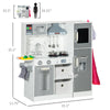 Wooden Toy Kitchen with Lights Sounds, Apron and Chef Hat, Ice Maker, Utensils, Range Hood, White