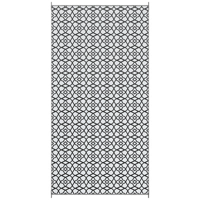 Reversible Outdoor Rug Carpet RV Camping Rugs with Carry Bag, 9' x 18', Black & White Clover