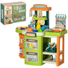 58Pcs Grocery Store Play Kids Trolley with Cash Register Stand, Foldable Kid Play Store with Scanner & Play Food for Age 3-6 Years Old
