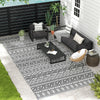 Reversible Outdoor Rug Carpet RV Camping Rugs with Carry Bag, 9' x 18', Gray & Cream White Boho