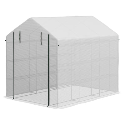 Outdoor Walk-in Greenhouse with Roll-up Zipper Door, Hot House with Shelves, PE Cover, 95.25