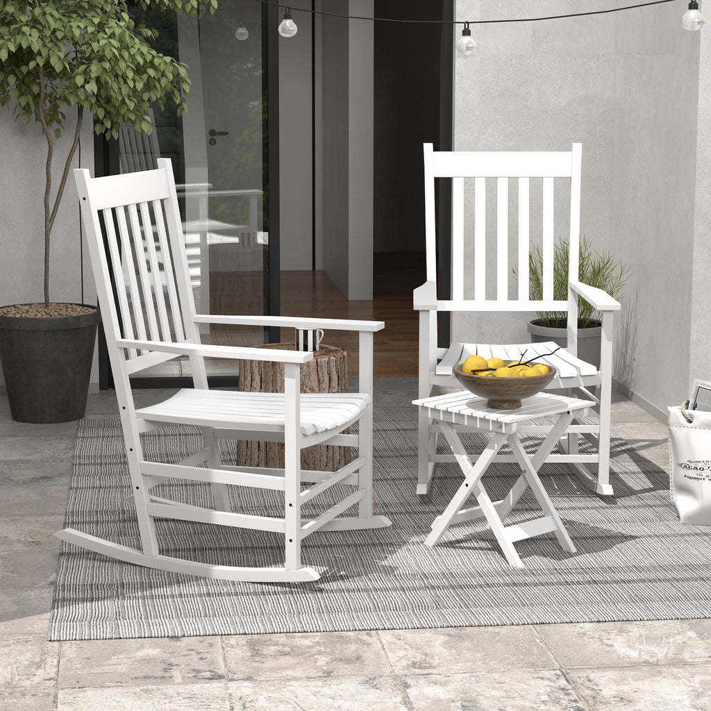 Side Rocking Chair Wooden Rocking Chair Set w/ Foldable Side Table, Outdoor Rocker Chairs