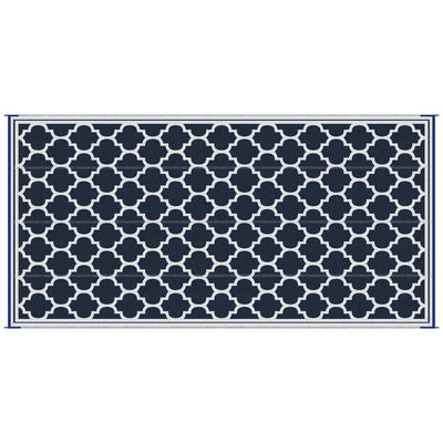 Reversible Outdoor RV Rug, 9' x 18' Patio Floor Mat, Plastic Straw Rug for Backyard, Deck, Picnic, Beach, Camping, Blue & White