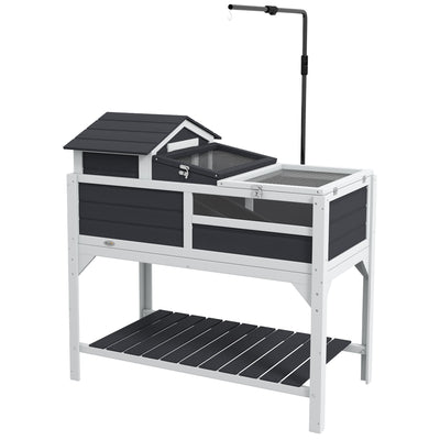 Tortoise Enclosure Tortoise House w/ Adjustable Lamp Holder, Storage Shelf, Removable Main House, Openable Lid, Gray