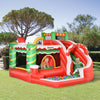 4-in-1 Kids Inflatable Bounce House Christmas Jumping Castle with Pattern, Includes Trampoline, Pool, Slide, Climbing Wall and Air Blower