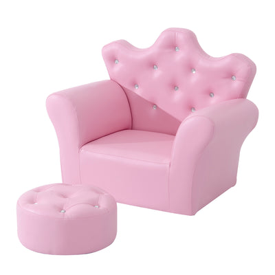 Kids Sofa Set with Footstool, Princess Sofa with Diamond Decoration