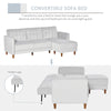 Upholstered Sofa bed Reversible Sectional Sofa Set Velvet-Touch Sleeper Futon with Footstool, Light Grey